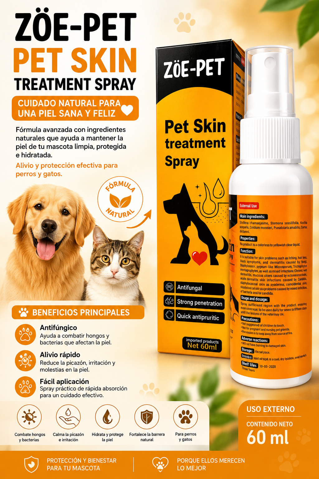 🐾 ZÖE-PET™ | Spray Dermatológico para una Piel Sana, Hidratada y Protegida 🐶