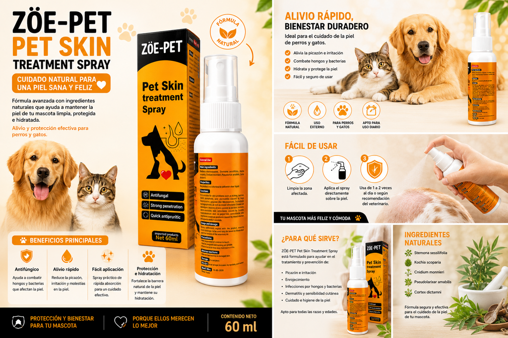 🐾 ZÖE-PET™ | Spray Dermatológico para una Piel Sana, Hidratada y Protegida 🐶