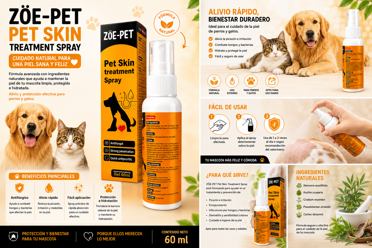 🐾 ZÖE-PET™ | Spray Dermatológico para una Piel Sana, Hidratada y Protegida 🐶
